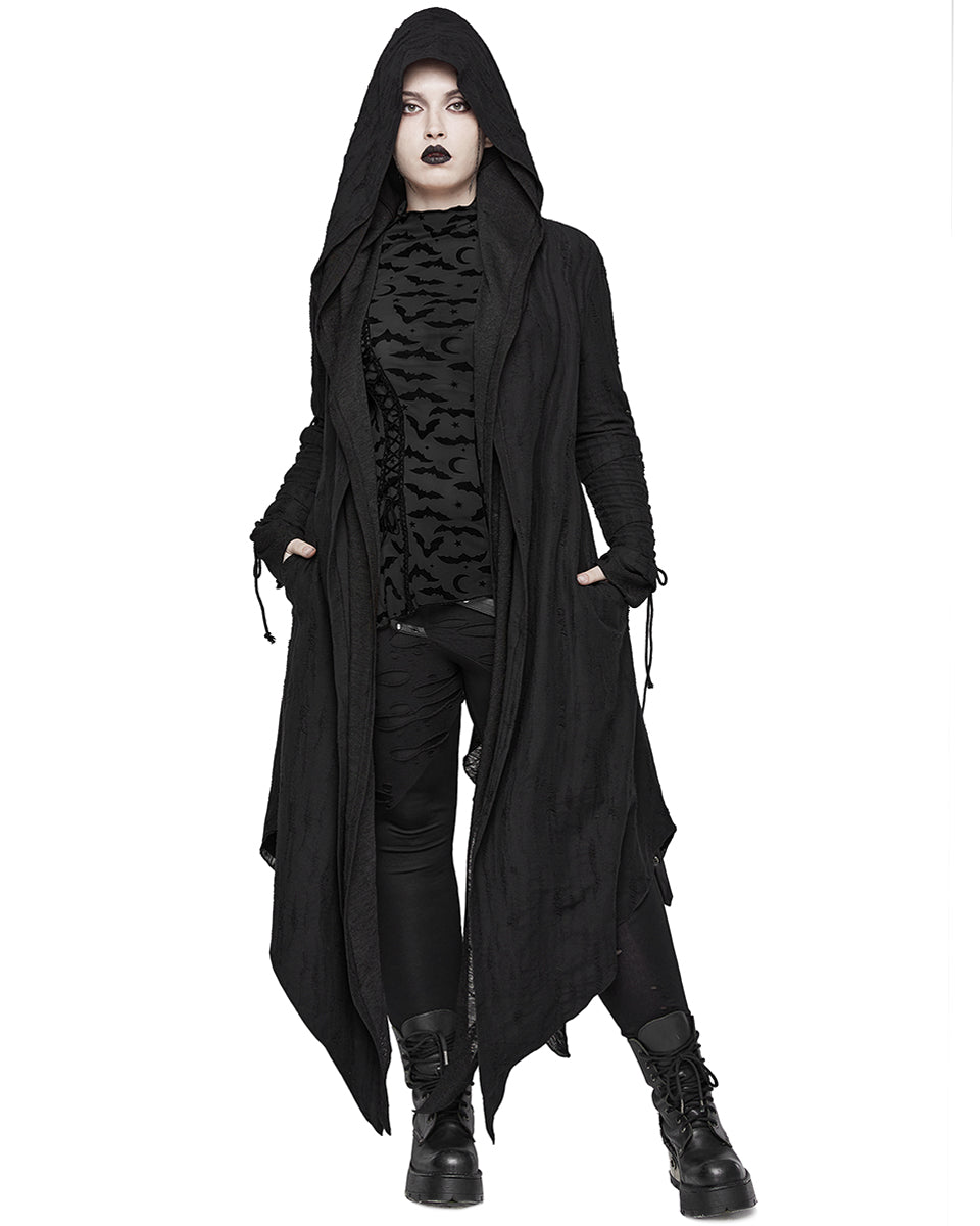 PR-DY-1498ZCF-BKF Womens Apocalyptic Gothic Hooded Cloak Waterfall Cardigan - Extended Size Range