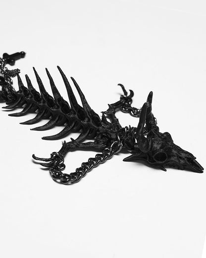 WS-886LHF Womens Apocalyptic Gothic Dragon Bone Skull Necklace