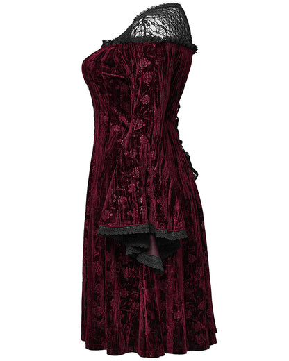 DQ-733LQF Plus Size Womens Gothic Night Rose Dress - Red Velvet