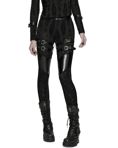 WK-743DDF Womens Apocalyptic Gothic Spliced Mesh Strapping Leggings