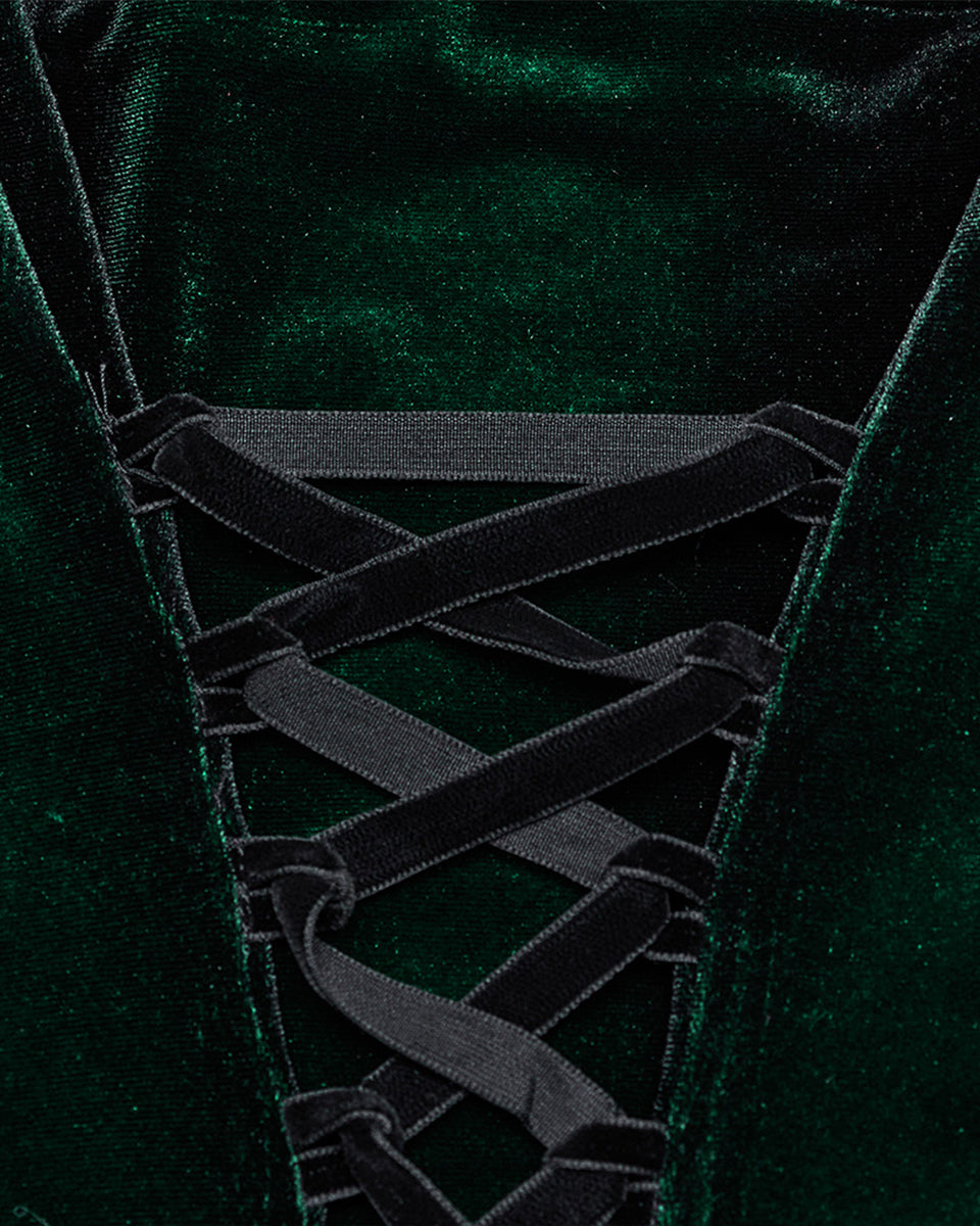 OQ-780DQF-GRF Daily Life Gothic Gradient Velvet Mini Dress - Green & Black