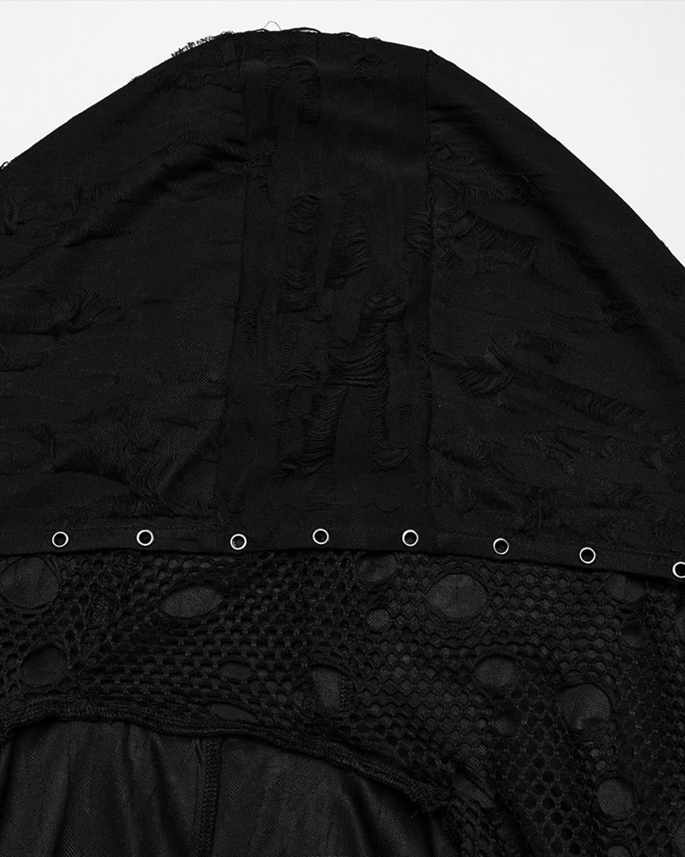 WY-1713XCF Womens Apocalyptic Gothic Broken Knit Hooded Piercing Cloak Jacket