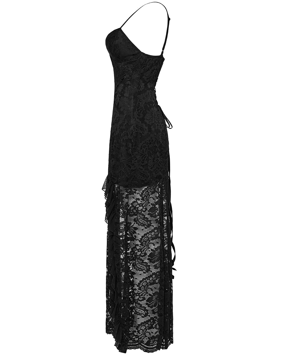 OQ-820LQF Daily Life Long Gothic Rose Lace Side Split Maxi Dress