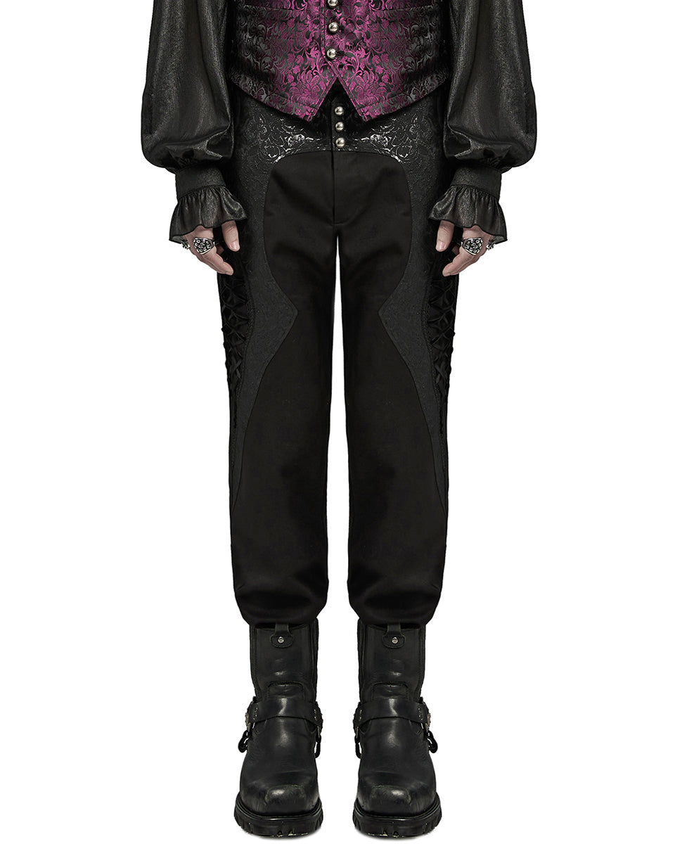 WK-642XCM-BKM Mens Gothic Aristocrat Jacquard Contrast Dress Pants