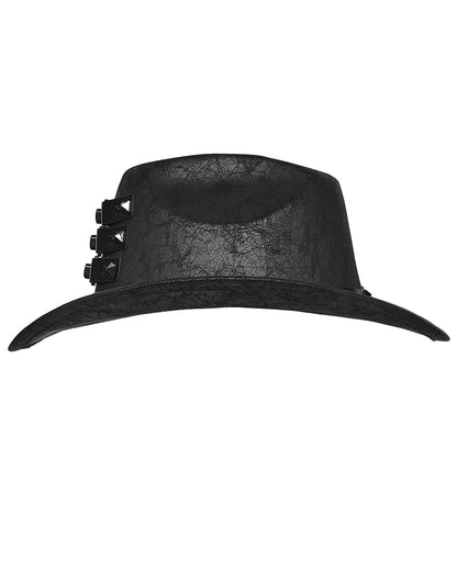 WS-859MZ Unisex Distressed Faux Leather Strapping Fedora Hat
