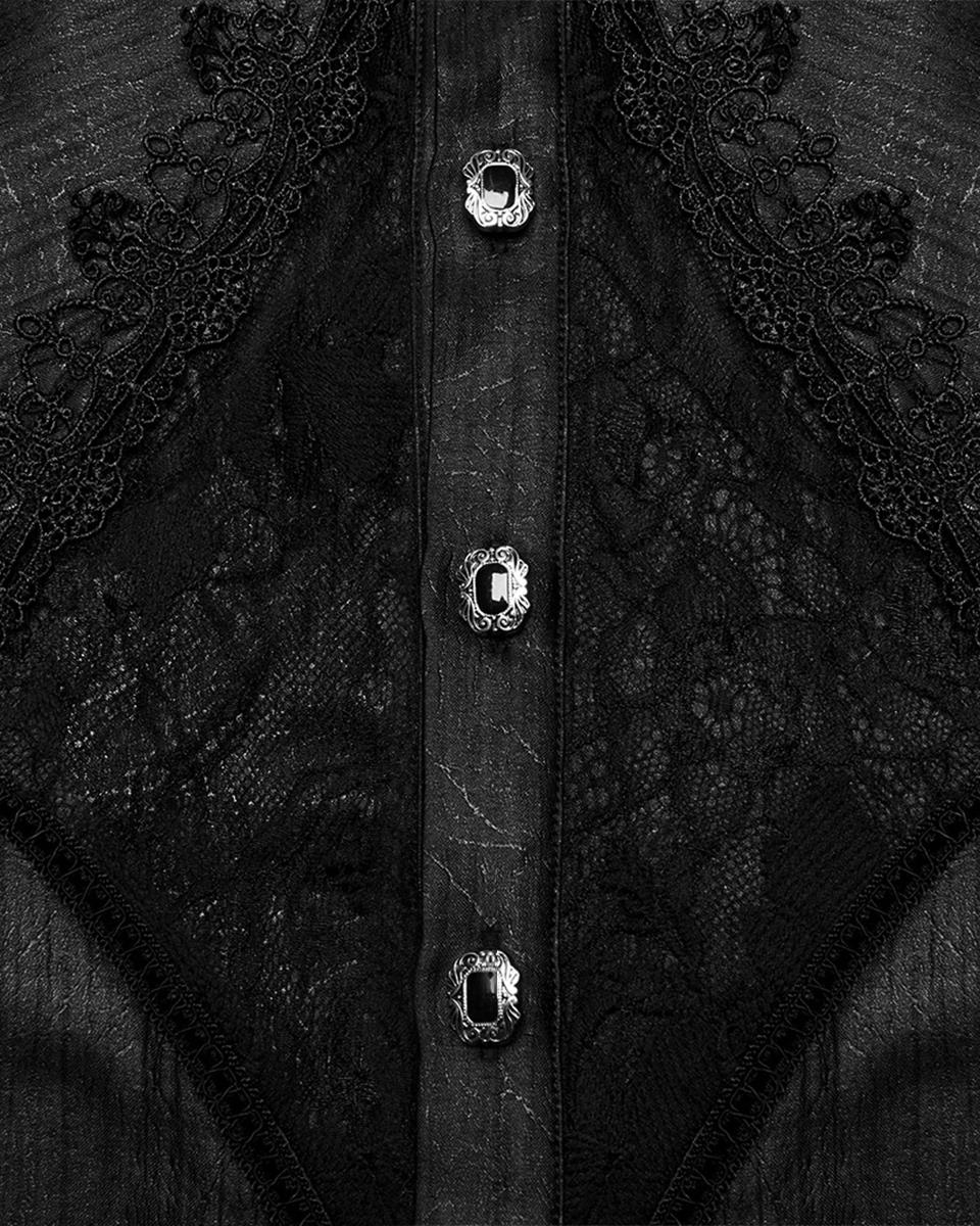 WY-1675CCM Mens Baroque Gothic Dandy Layered Poet Shirt - Black