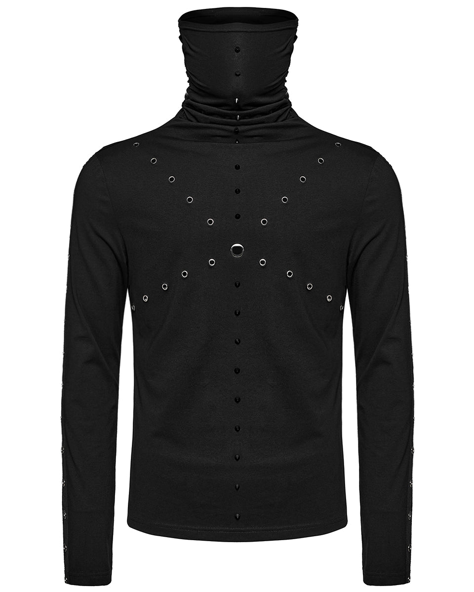 WT-898TCM-BKM Mens Dark CyberPunk Studded High Neck Muffler Top