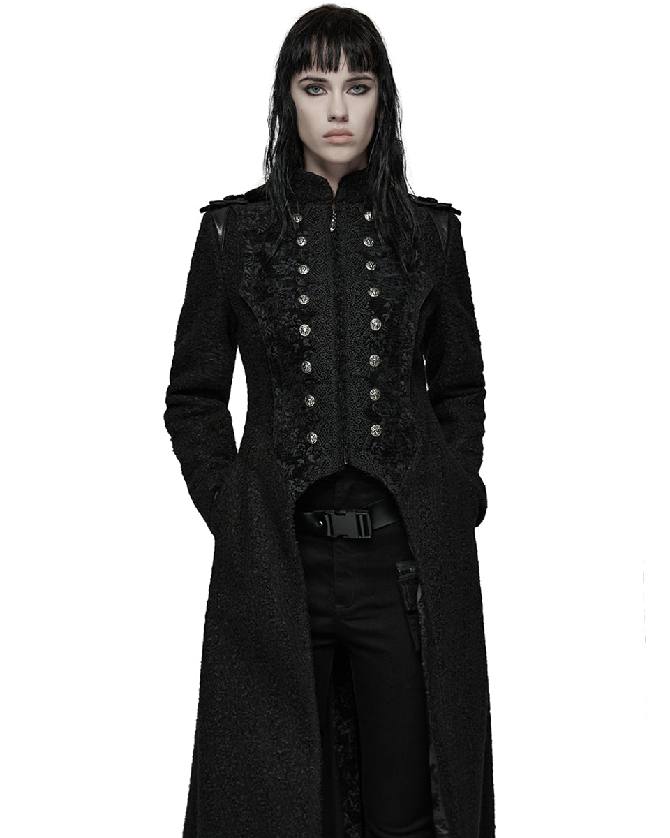 WY-1827XCF Womens Long Gothic Aristocrat Woolen Winter Military Coat