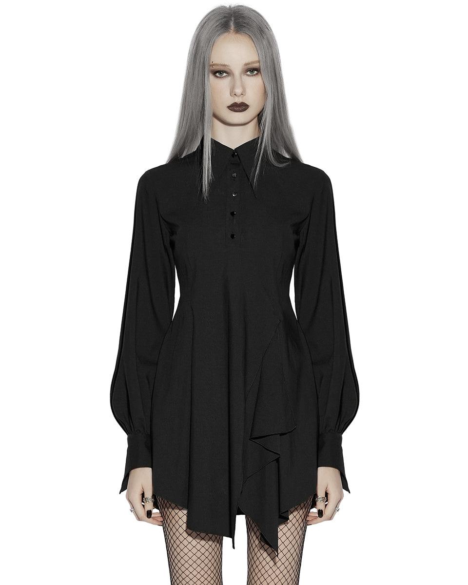 PR-OPQ-934LQF-BKF Daily Life Womens Gothic Witch Asymmetric Shirt Dress