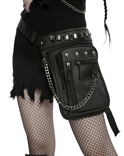 WS-868BB Unisex Cyberpunk Chained Skull Studded Hip Bag Waist Pack Belt
