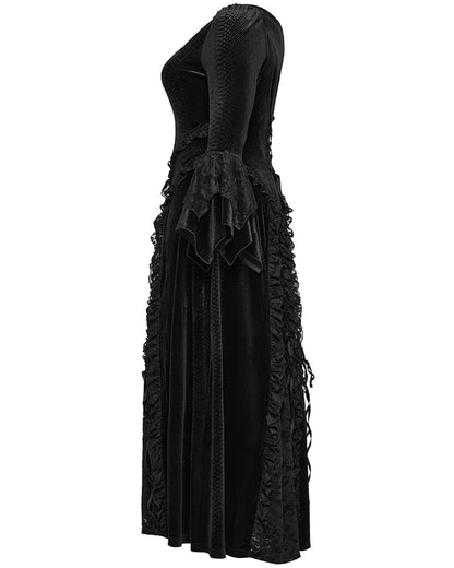 DQ-722LQF Plus Size Womens Gothic Embossed Velvet & Lace Courtesan Maxi Dress