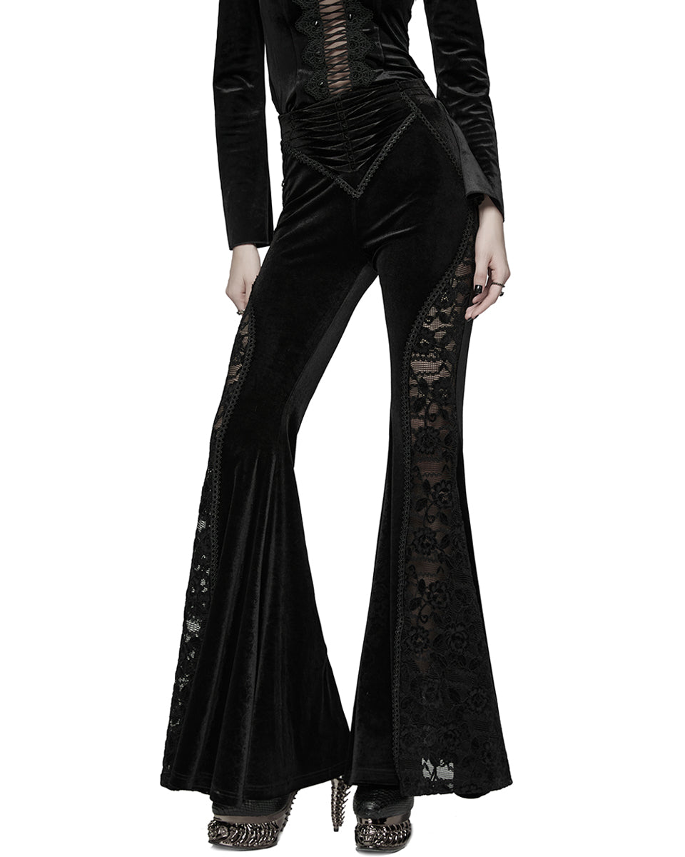 WK-745XCF-BKF Womens Gothic Velvet & Lace Flared Leggings