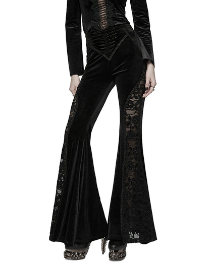 WK-745XCF-BKF Womens Gothic Velvet & Lace Flared Leggings