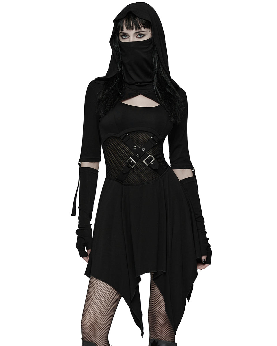 WQ-902LQF Womens Apocalyptic Gothic Hooded Mini Dress