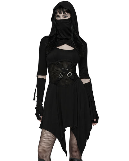 WQ-902LQF Womens Apocalyptic Gothic Hooded Mini Dress