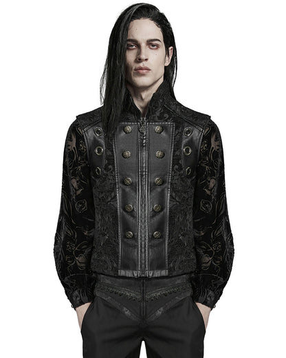 PR-WY-1489MJM-BKM Mens Gothic Regency Damask Tapestry Waistcoat Vest - Black