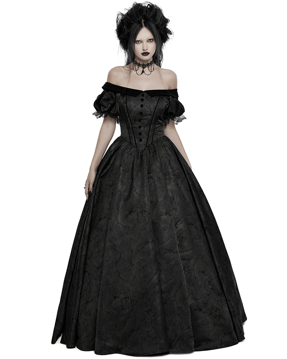 WQ-757LQF Womens Long Gothic Jacquard Ballgown Wedding Dress - Black