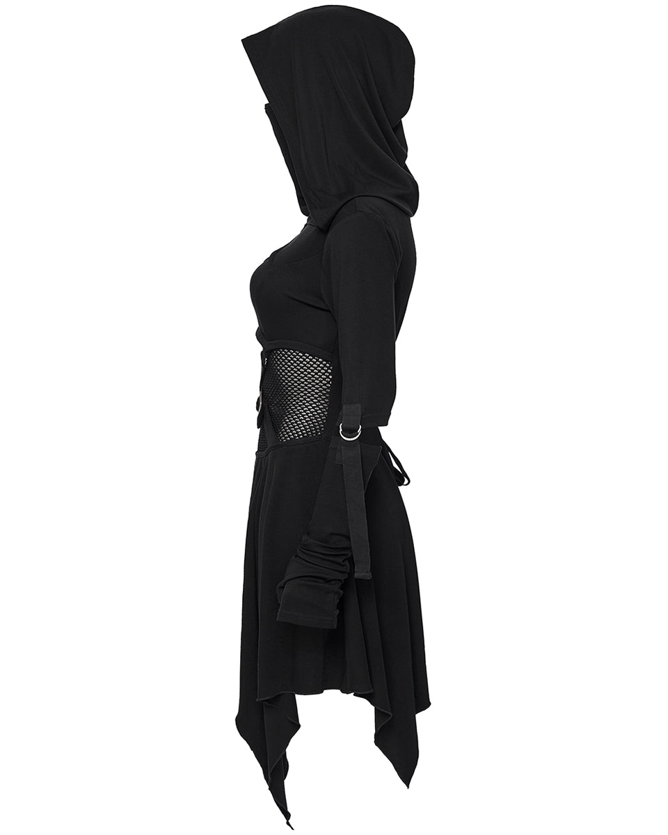 WQ-902LQF Womens Apocalyptic Gothic Hooded Mini Dress