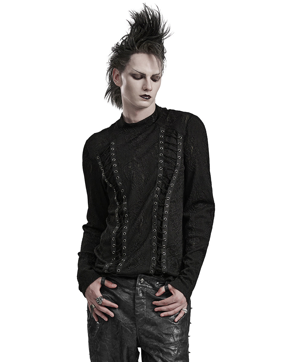 PR-WT-826TCM-BKM Mens Gothic Textured Knit  Top