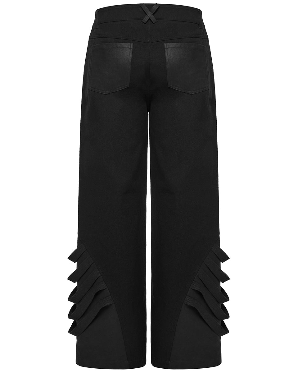 PR-WK-796XCM-BKM Mens Dark Gothic Cyberpunk Wide-Leg Strapping Pants