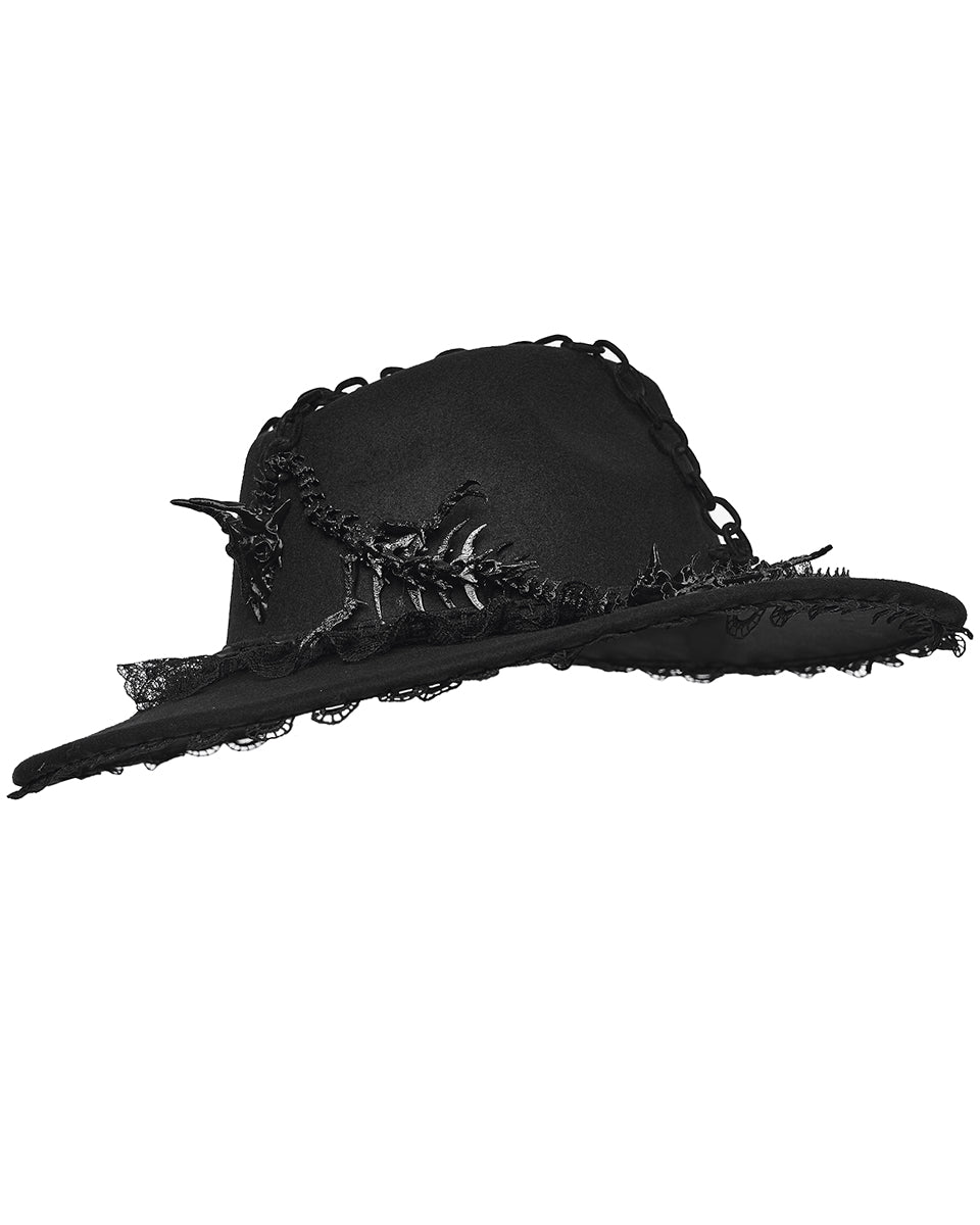 WS-821MZ Womens Gothic Dragon Spine Chained Wide Brim Hat
