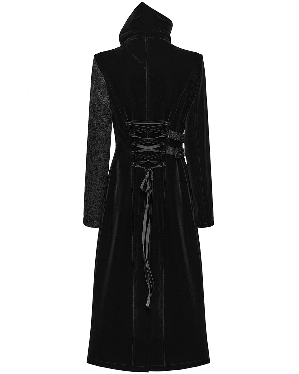 PR-WY-1530XCF-BKF Womens Avant Gothic Asymmetric Velvet Coat