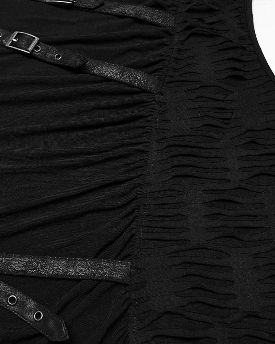 WT-1003BXM-BKM Mens Apocalyptic Gothic Spliced & Shredded Hooded Tank Top Vest