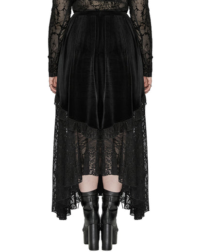 DQ-728BQF Plus Size Womens Long Gothic Velvet & Lace Ruffle Maxi Skirt