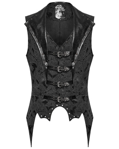 WY-1765MJM-BKM Mens Dark Victorian Gothic Damask Jacquard Waistcoat Vest - Black