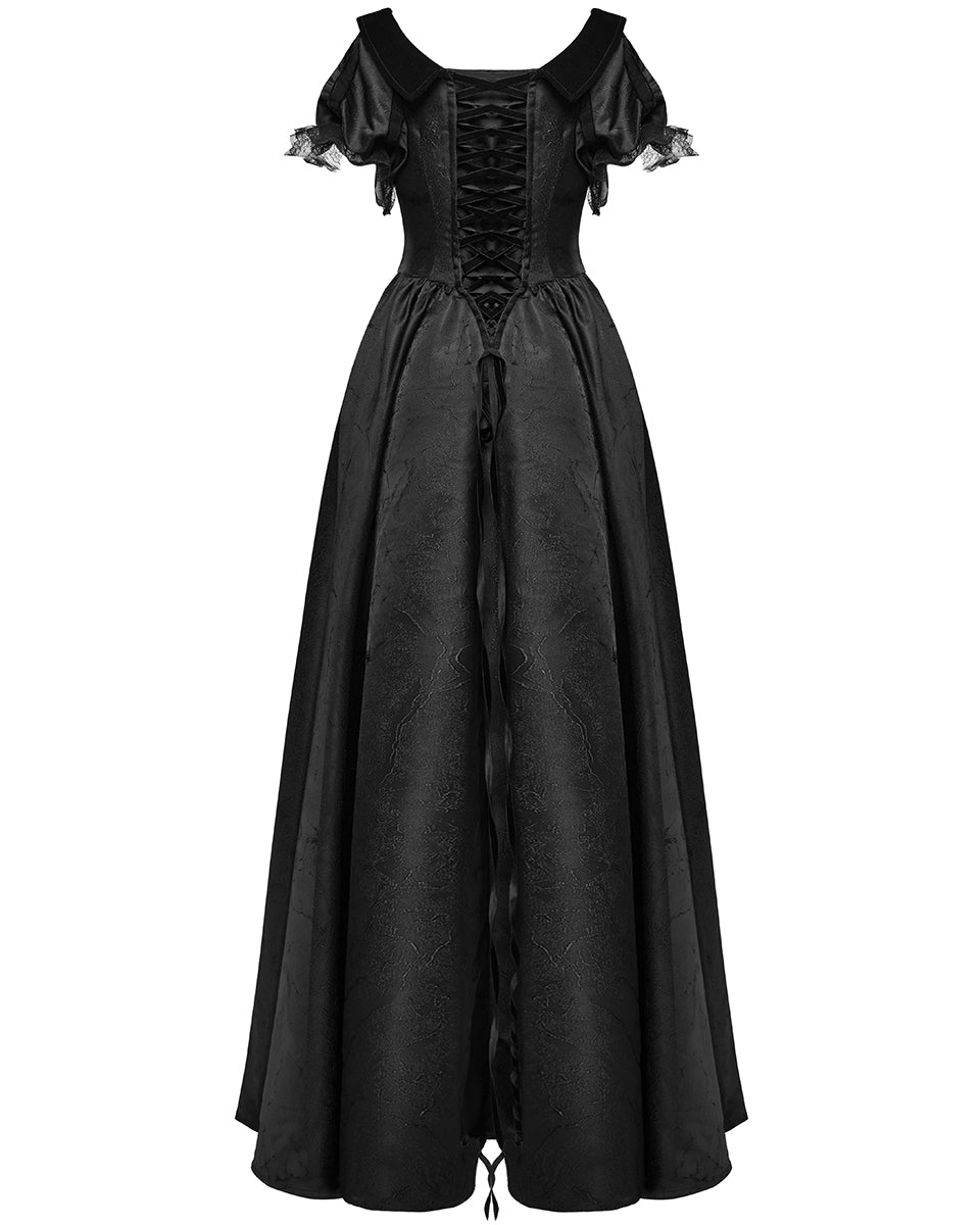 WQ-757LQF Womens Long Gothic Jacquard Ballgown Wedding Dress - Black