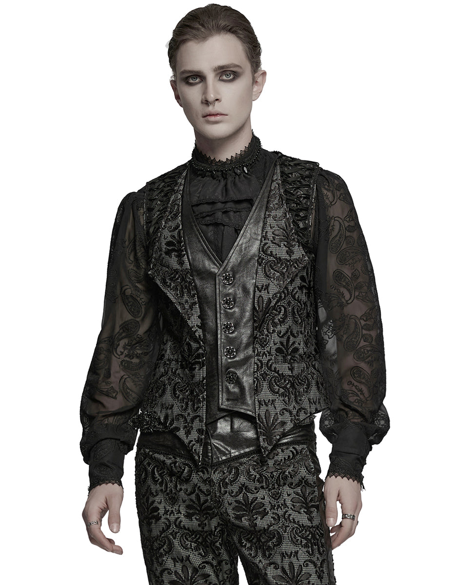 WY-1793MJM-BK-WHM Mens Gothic Aristocrat Houndstooth Damask Waistcoat Vest - Black & White