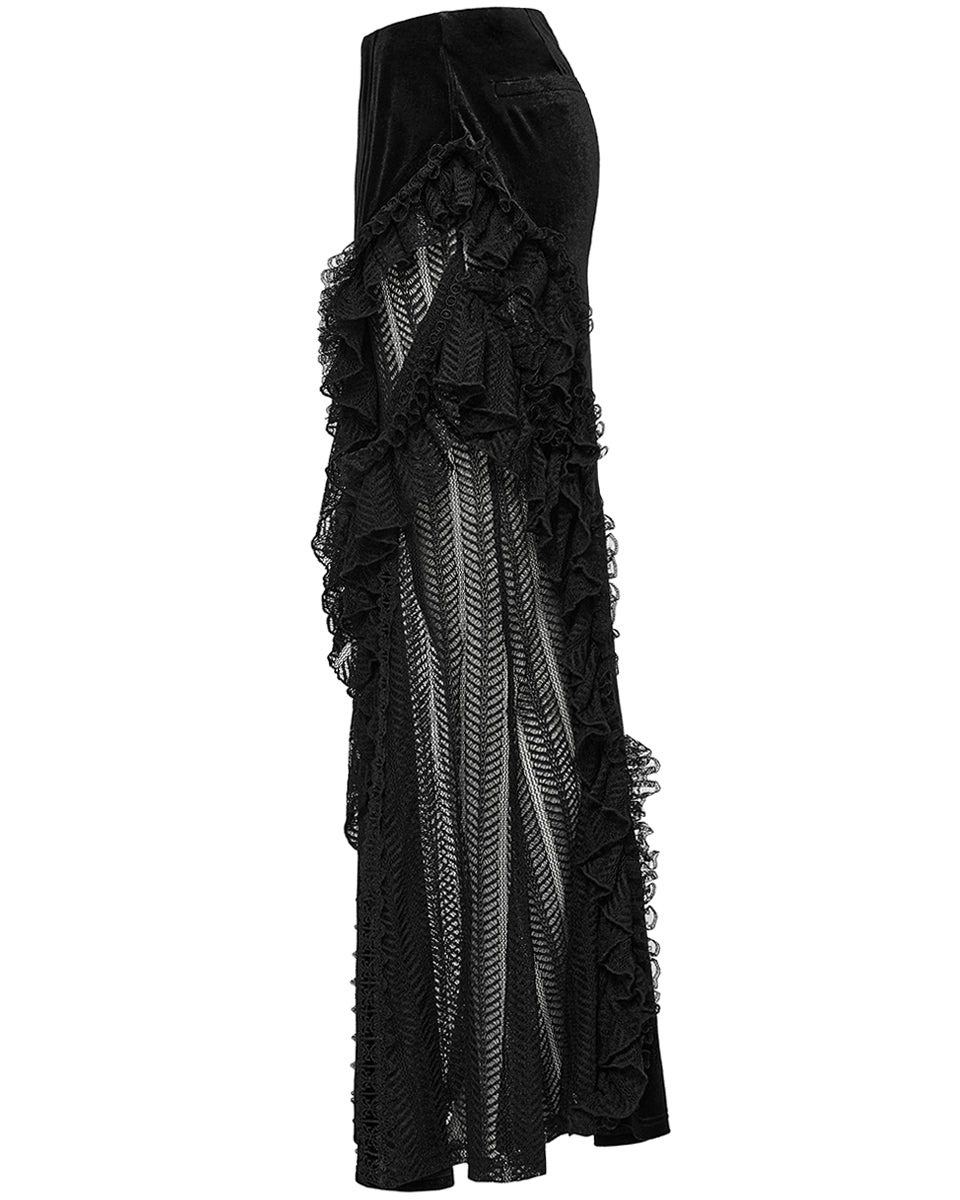 WQ-841BQF-BKF Womens Long Victorian Gothic Velvet & Lace Maxi Skirt