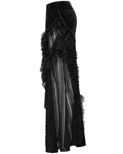 WQ-841BQF-BKF Womens Long Victorian Gothic Velvet & Lace Maxi Skirt