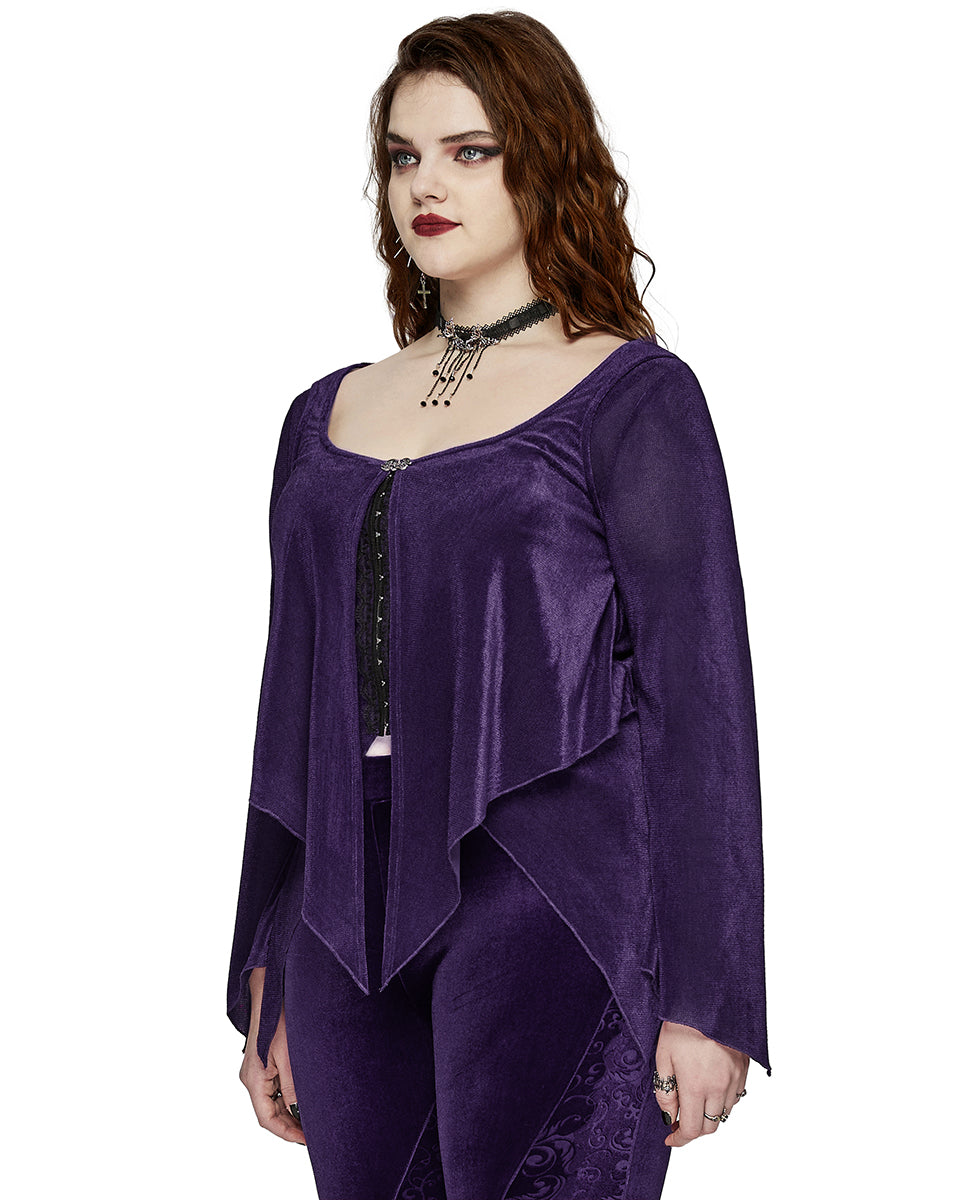 DY-1624XDF Plus Size Womens Gothic Layered Velvet & Mesh Tunic Top - Purple