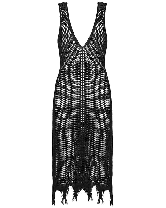 WQ-631DQF Womens Apocalyptic Gothic Techwear Crochet Knit Dress