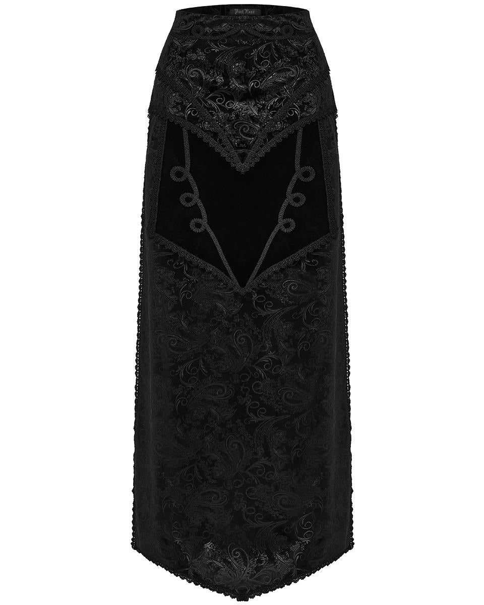 WQ-679BQF Womens Long Gothic Regency Paisley Velvet Side-Split Skirt