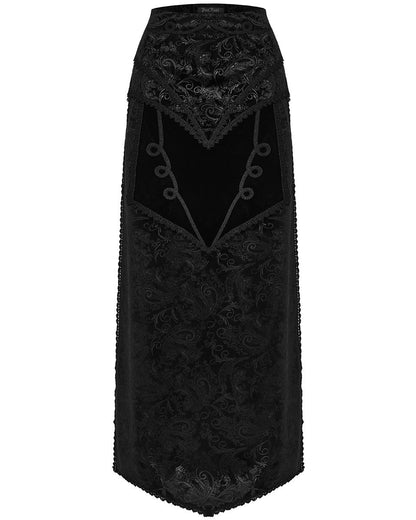 WQ-679BQF Womens Long Gothic Regency Paisley Velvet Side-Split Skirt