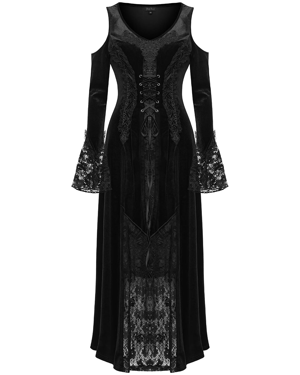 PR-DQ-664LQF-BKF Gorgeous Baroque Gothic Velvet & Lace Maxi Dress - Extended Size Range