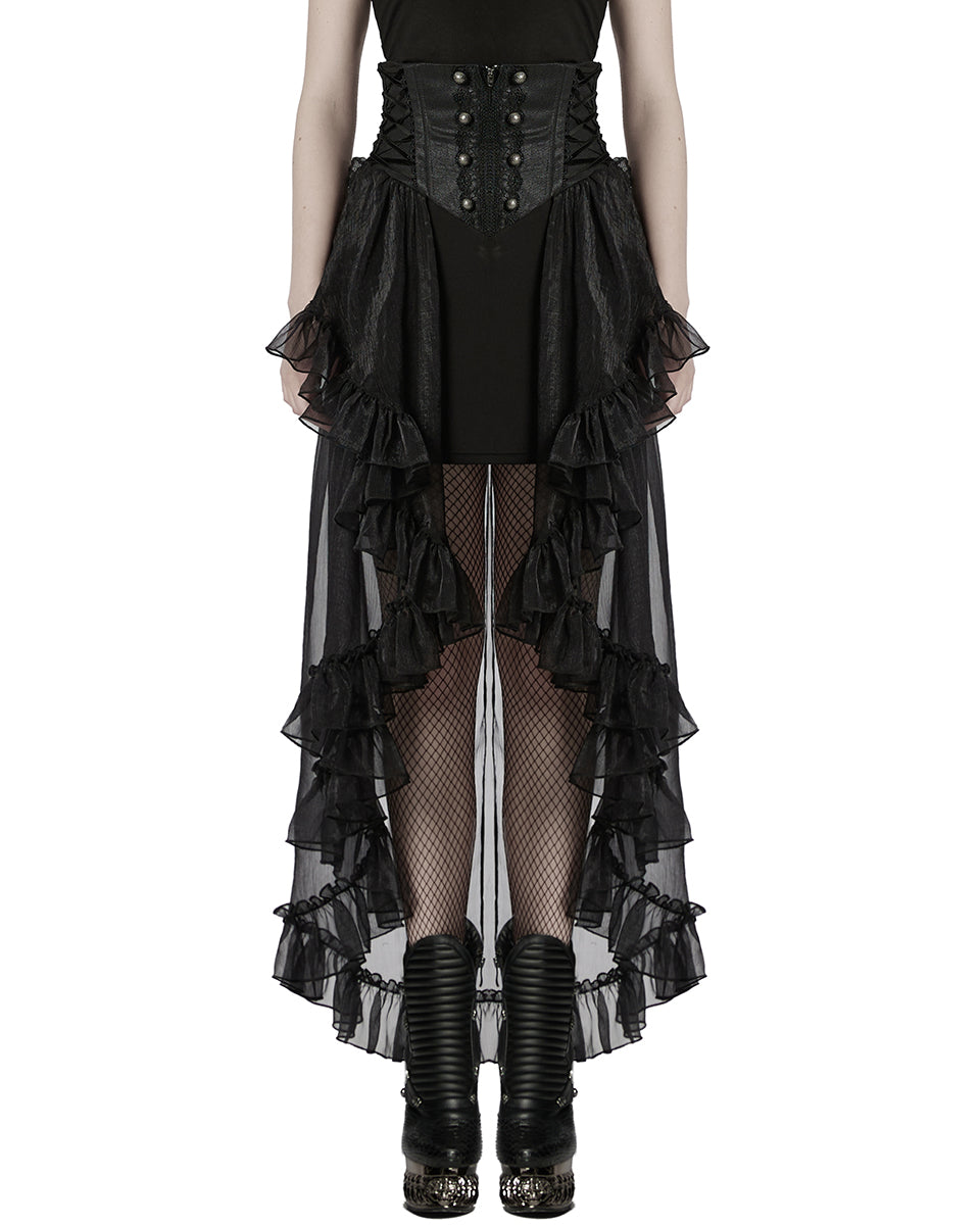 WQ-845BQF-BKF Womens Long Romantic Gothic Layered Chiffon Corset Skirt