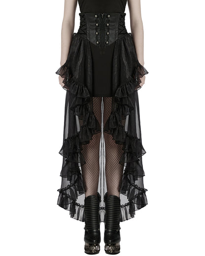 WQ-845BQF-BKF Womens Long Romantic Gothic Layered Chiffon Corset Skirt