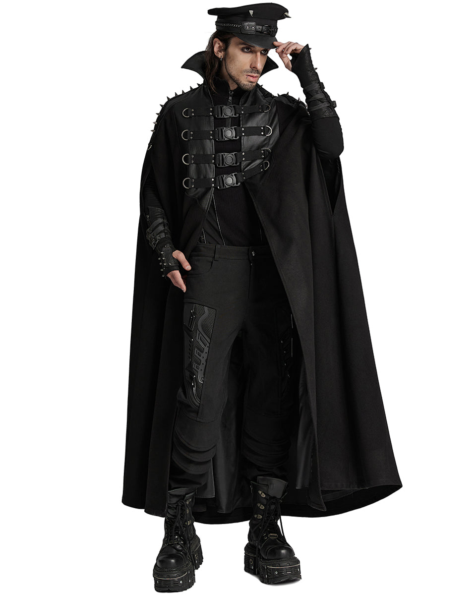 WY-1680DPM Mens Long Dark Gothic Cyberpunk Spiked Cloak