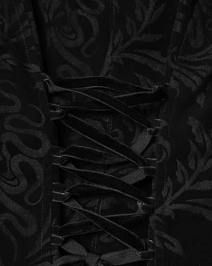 WY-1833LDF Womens Gothic Aristocrat Damask Velvet Frock Coat Jacket - Black