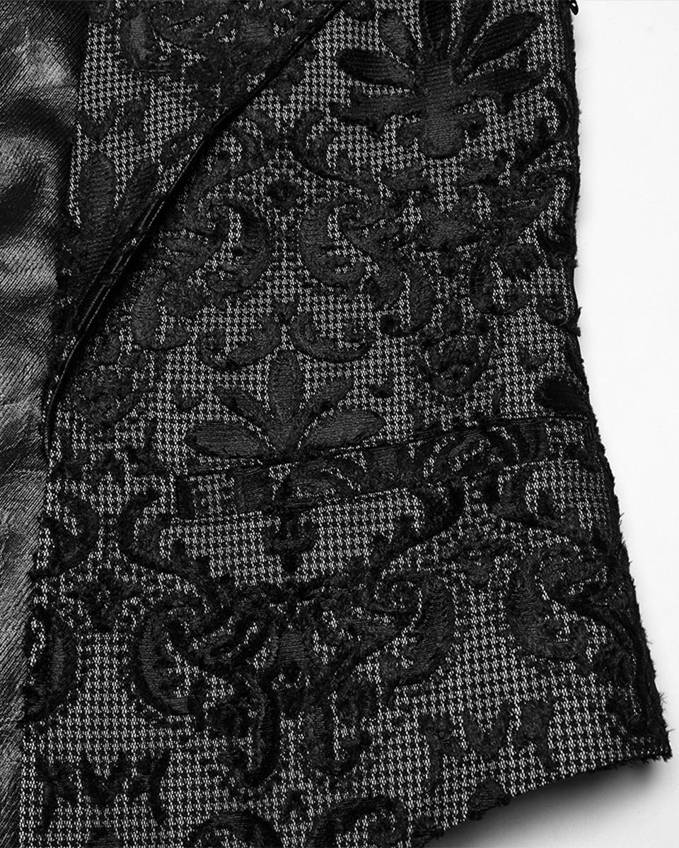 WY-1793MJM-BK-WHM Mens Gothic Aristocrat Houndstooth Damask Waistcoat Vest - Black & White
