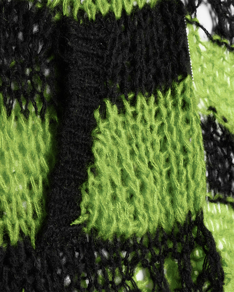 PR-WM-077KMF-GRF Womens Gothic Striped Shredded Cardigan Sweater - Green & Black