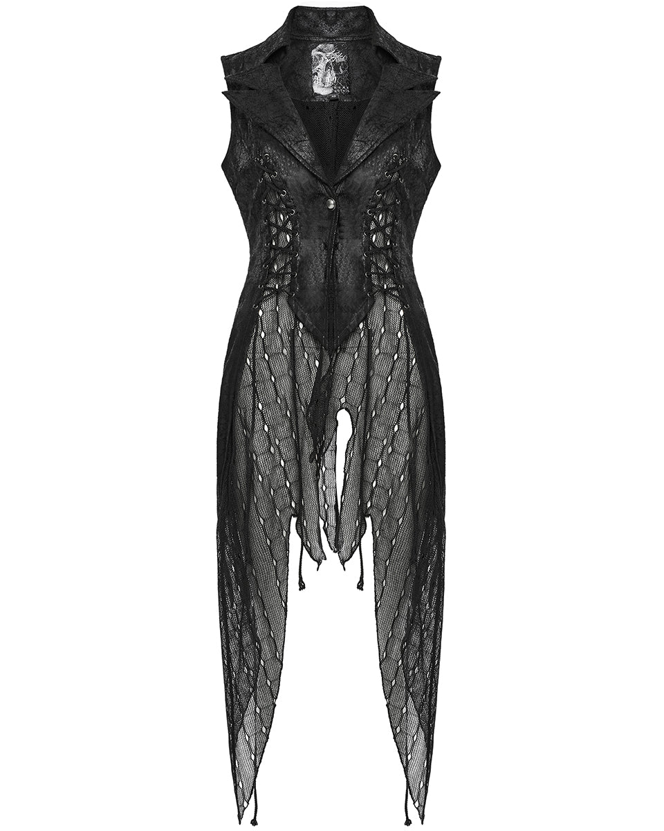 WY-1737MJF-BKF Womens Dark Gothic Punk Asymmetric Long Waistcoat Vest