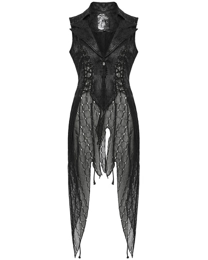 WY-1737MJF-BKF Womens Dark Gothic Punk Asymmetric Long Waistcoat Vest
