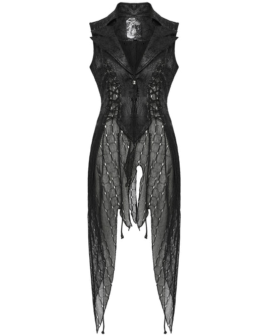 WY-1737MJF-BKF Womens Dark Gothic Punk Asymmetric Long Waistcoat Vest