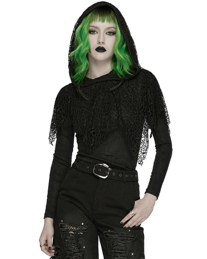 WT-1035TCF Womens Apocalyptic Wasteland Gothic Hooded Mesh Shawl Top