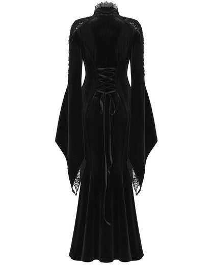 WQ-898LQF Womens Long Gothic Velvet & Lace Beaded & Embroidered Maxi Dress