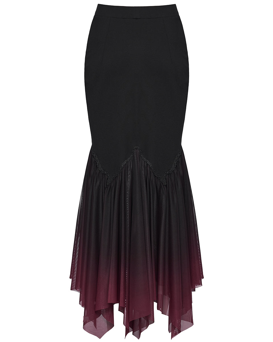 PR-OPQ-1548BQF-BKRDF Daily Life Womens Long Gothic Gradient Fitted Skirt - Black & Red